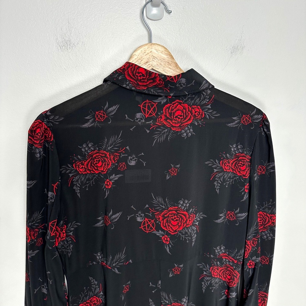 Killstar Red Rose Skull Pentagram High Low Midi Dress Pandora Shirt Dress L - Picture 7 of 11